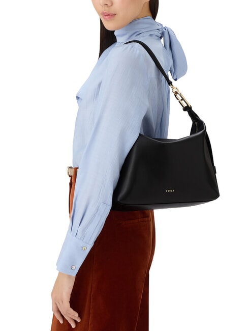 TONIE Borsa a spalla in pelle con tracolla Nero - Borse Donna