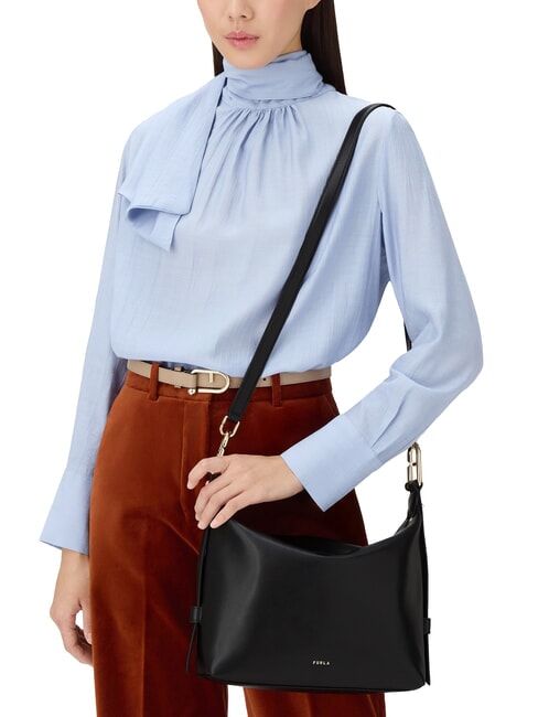 TONIE Borsa a spalla in pelle con tracolla Nero - Borse Donna