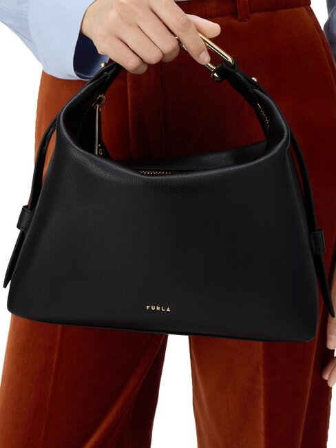 TONIE Borsa a spalla in pelle con tracolla Nero - Borse Donna