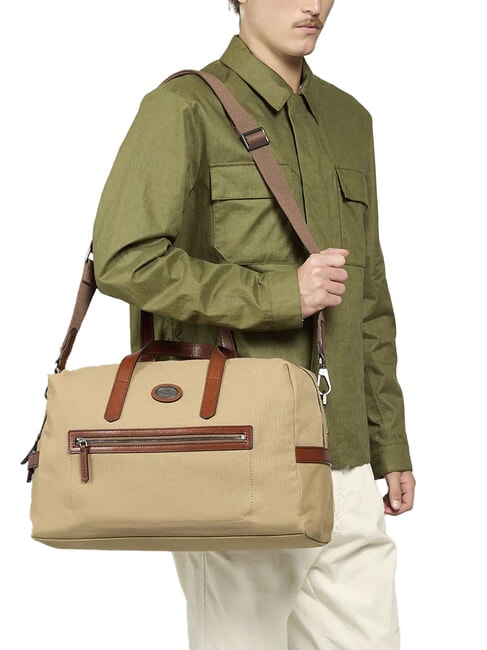 STORY Borsone piccolo underseater in pelle e tessuto naturale/marrone abb. rutenio scuro - Borsoni