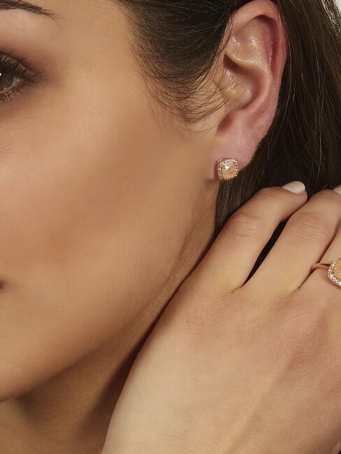 ICY DIAMONDS Orecchini al lobo quadrati con zirconi rose - Orecchini