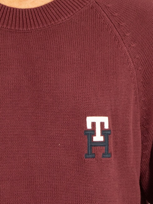 TH Maglione girocollo cotone ricamo logo deep rouge - Maglie Uomo