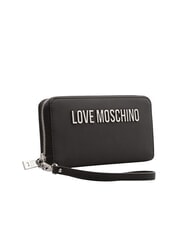 LOVE MOSCHINO LAMINATED BOLD LOVE Portafoglio grande con polsierina Nero/nero - Portafogli Donna - 3