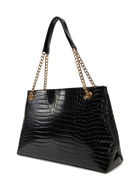 SHINY CROCO Borsa shopping a spalla croco nero - Borse Donna