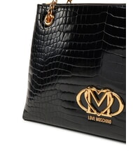LOVE MOSCHINO SHINY CROCO Borsa shopping a spalla croco nero - Borse Donna - 3