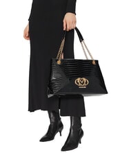 LOVE MOSCHINO SHINY CROCO Borsa shopping a spalla croco nero - Borse Donna - 4