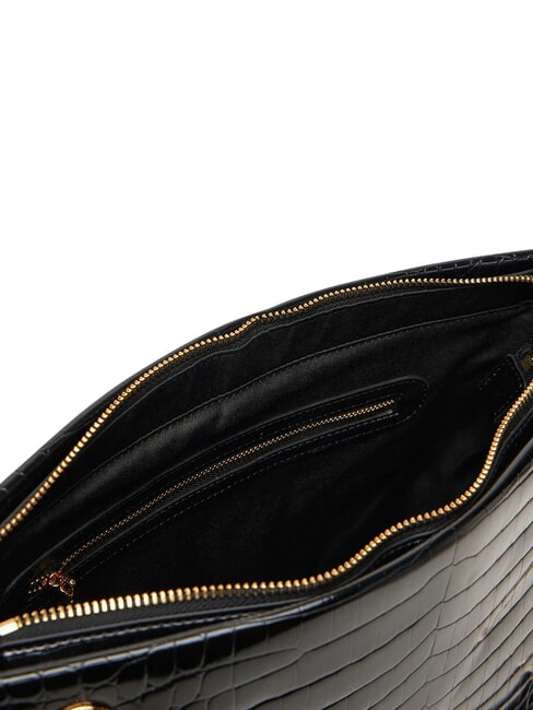 SHINY CROCO Borsa shopping a spalla croco nero - Borse Donna