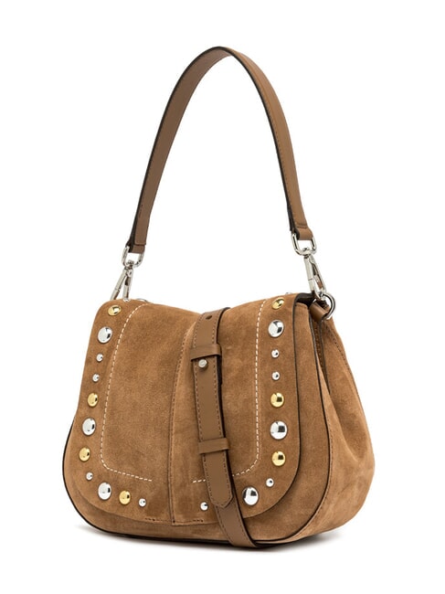 HELENA ROUND Borsa in pelle scamosciata doppia funzione caramel - Borse Donna