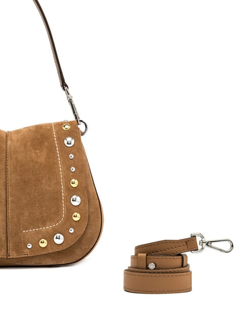 HELENA ROUND Borsa in pelle scamosciata doppia funzione caramel - Borse Donna