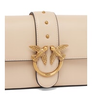 PINKO LOVE ONE SLOUCHY Borsa mini tracolla in pelle beige-grigio fumo-antique gold - Borse Donna - 3
