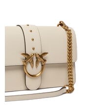 PINKO LOVE ONE CLASSIC Borsa in pelle a tracolla con flap bianco seta-antique gold - Borse Donna - 3