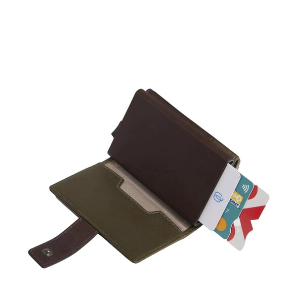 HARPER Portafoglio portacard in pelle verde/testa di moro - Portafogli Donna