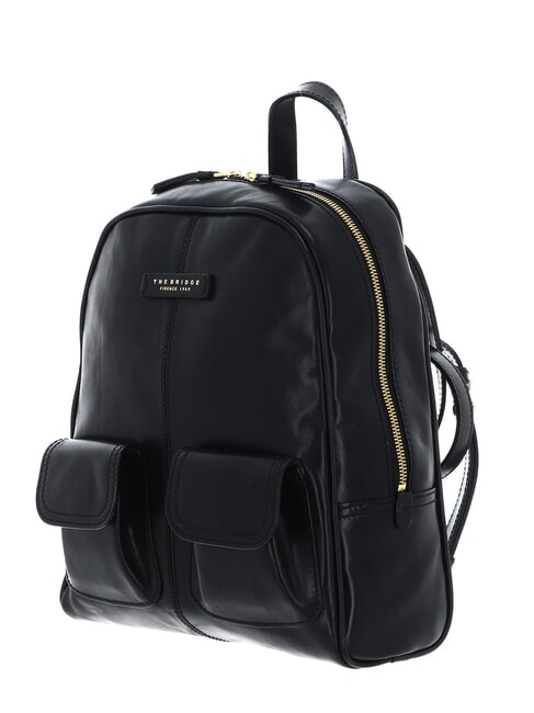 FLORA Zaino in pelle con tasche anteriori Nero Oro - Borse Donna