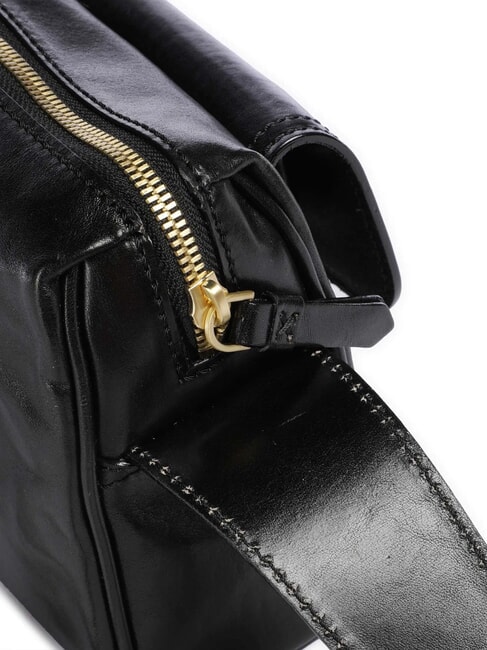 FLORA Borsa tracolla in pelle con tasca Nero Oro - Borse Donna