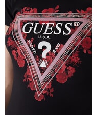 GUESS FLOWERS TRIANGLE T-shirt stretch a manica corta jetbla - T-shirt e Top Donna - 4