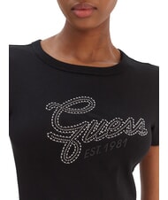 GUESS STUDS SCRIPT T-shirt manica corta slim fit jetbla - T-shirt e Top Donna - 3