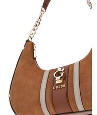 GUESS ERENIA Borsa a spalla in pelle scamosciata COGNAC MULTI - Borse Donna - 3