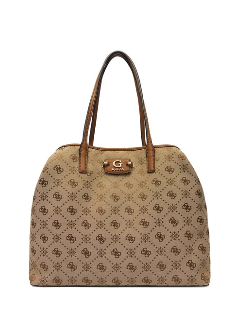 NEDA Borsa shopper in tessuto jacquard con pochette LATTE LOGO - Borse Donna