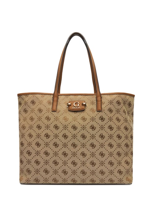 NEDA Borsa shopper in tessuto jacquard con pochette LATTE LOGO - Borse Donna