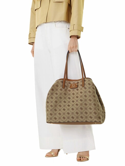 NEDA Borsa shopper in tessuto jacquard con pochette LATTE LOGO - Borse Donna