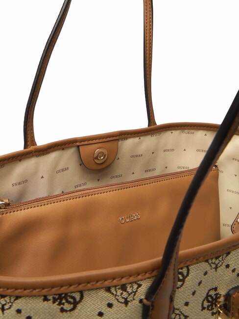 NEDA Borsa shopper in tessuto jacquard con pochette LATTE LOGO - Borse Donna