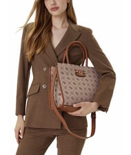 GUESS NEDA Borsa tote a mano in tessuto jacquard LATTE LOGO - Borse Donna - 5