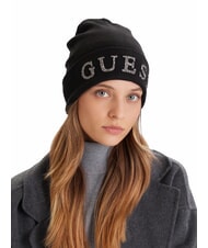GUESS KNITTED Cappello beanie logo strass NERO - Cappelli - 4
