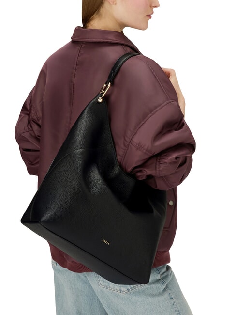 LARA Borsa sacca a spalla in pelle Nero - Borse Donna