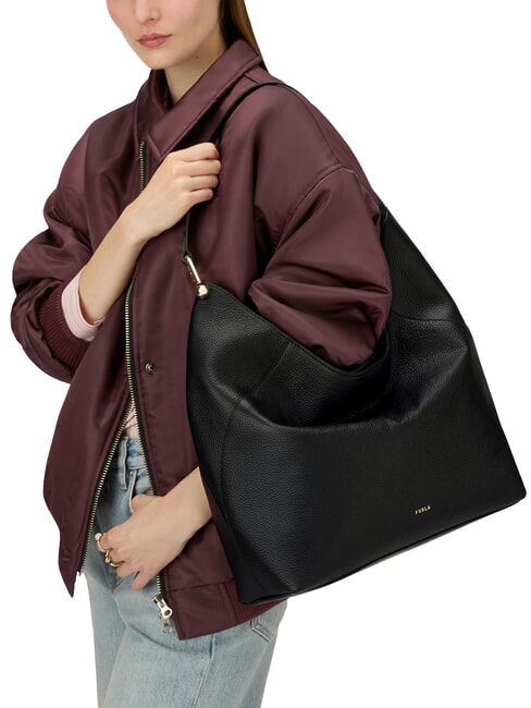 LARA Borsa sacca a spalla in pelle Nero - Borse Donna