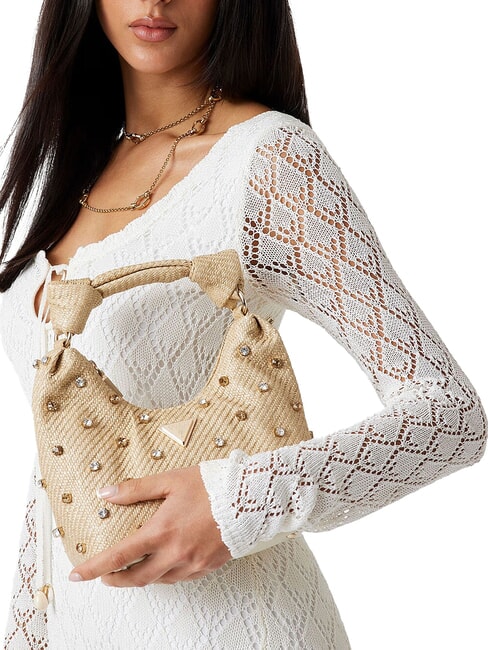 ISOTTA Borsa a spalla in raffia con applicazioni gioiello natural - Borse Donna