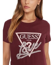 GUESS PEARLS LOVE TRIANGLE T-shirt con stampa e applicazioni red noir - T-shirt e Top Donna - 3