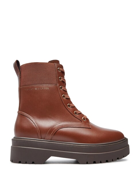 TH ELASTIC RIB LACEUP Scarponcini stringati in pelle cognac brown - Scarpe Donna