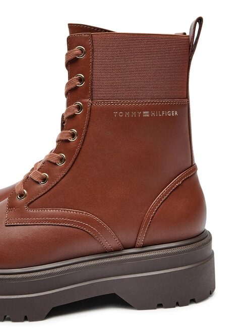 TH ELASTIC RIB LACEUP Scarponcini stringati in pelle cognac brown - Scarpe Donna