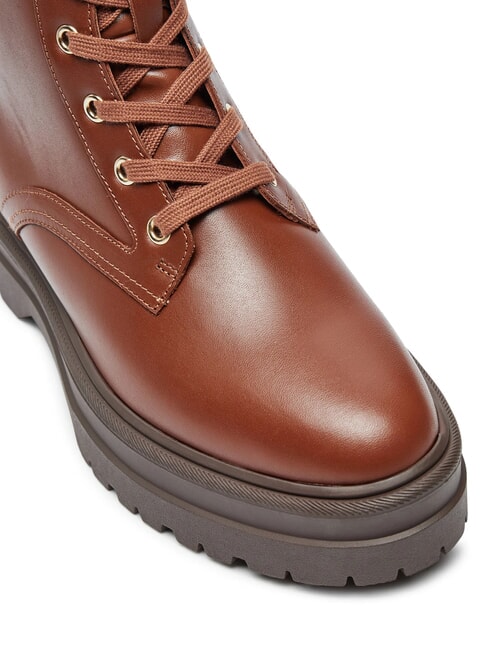 TH ELASTIC RIB LACEUP Scarponcini stringati in pelle cognac brown - Scarpe Donna