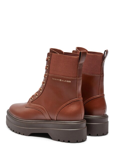 TH ELASTIC RIB LACEUP Scarponcini stringati in pelle cognac brown - Scarpe Donna