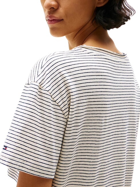 TH T-shirt relaxed fit con scollo a V cream/dark blue stp - T-shirt e Top Donna