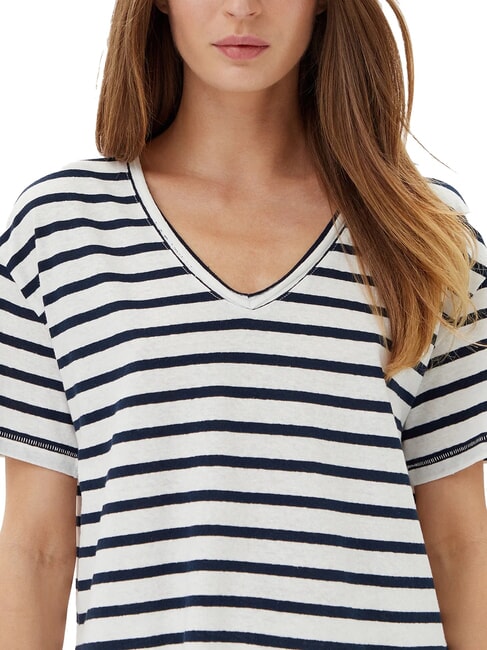 TH T-shirt relaxed fit con scollo a V breton ecru/dark night navy stp - T-shirt e Top Donna