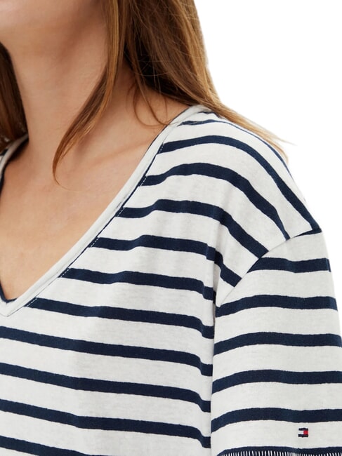 TH T-shirt relaxed fit con scollo a V breton ecru/dark night navy stp - T-shirt e Top Donna