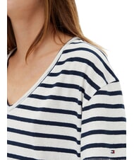 TOMMY HILFIGER TH T-shirt relaxed fit con scollo a V breton ecru/dark night navy stp - T-shirt e Top Donna - 4