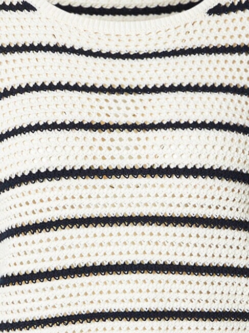 POINTELLE CROCHET Maglioncino leggero a righe white china blue stripe - Maglie Donna