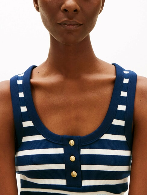 HENLEY Canotta a 3 bottoni dark night navy white breton stripe - T-shirt e Top Donna