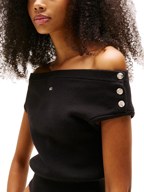 TH JEANS Maglia cropped manica aletta black - T-shirt e Top Donna