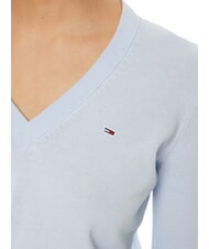 TOMMY HILFIGER TH JEANS Maglione donna in cotone scolo a V sweet blue - Maglie Donna - 4