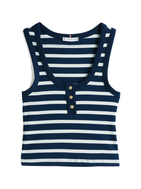 HENLEY Canotta a 3 bottoni dark night navy white breton stripe - T-shirt e Top Donna