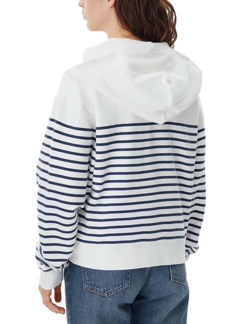 SCRIPT LOGO Felpa full zip in cotone con cappuccio ecru / navy stripe - Felpe Donna