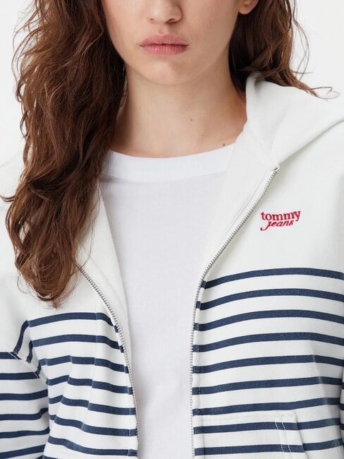 SCRIPT LOGO Felpa full zip in cotone con cappuccio ecru / navy stripe - Felpe Donna