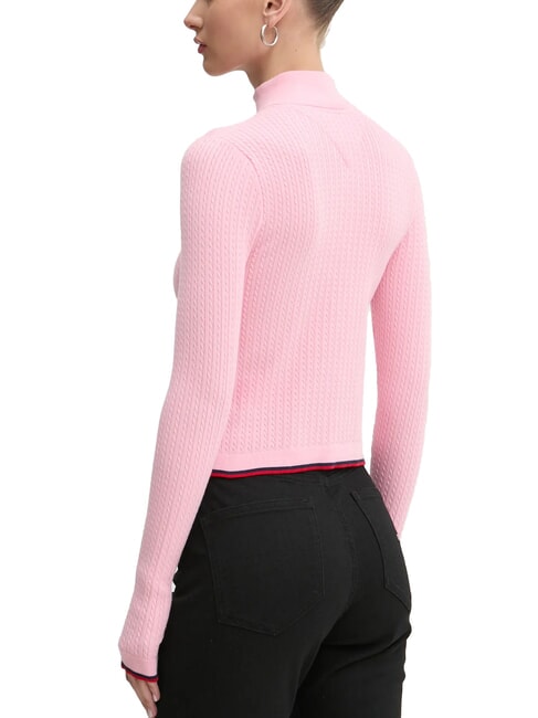 TH JEANS Cardigan a trecce leggero full zip pink sugar stripe - Maglie Donna