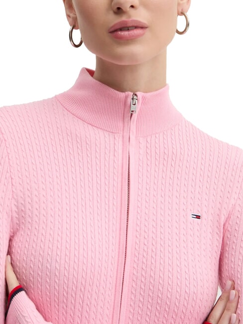 TH JEANS Cardigan a trecce leggero full zip pink sugar stripe - Maglie Donna