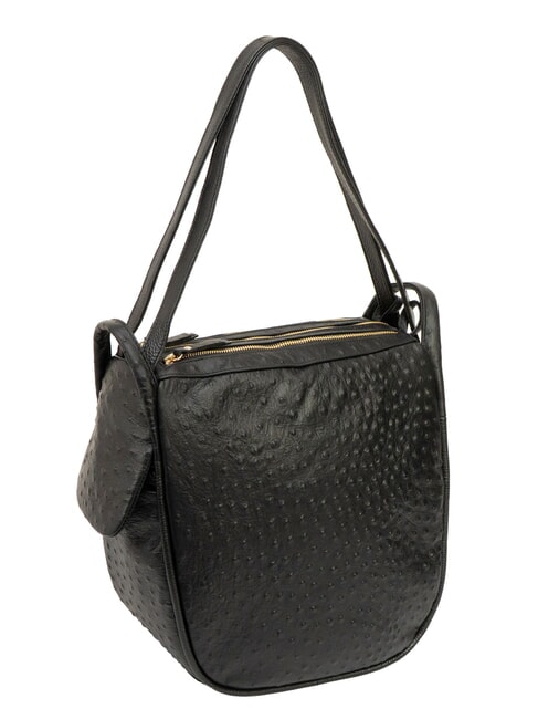 TRIO Zaino sacca in pelle stampa struzzo nero struzzo - Borse Donna