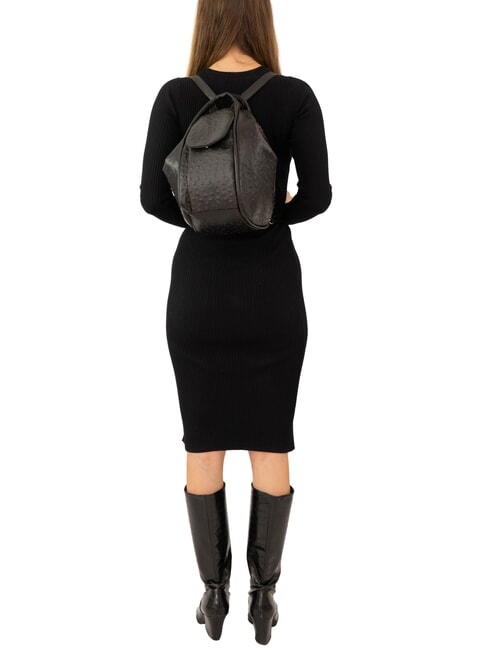 TRIO Zaino sacca in pelle stampa struzzo nero struzzo - Borse Donna